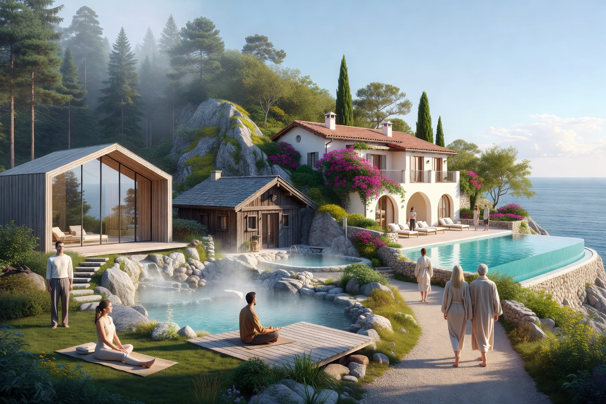 Illustrative travel photograph introducing contemporary European wellness centers