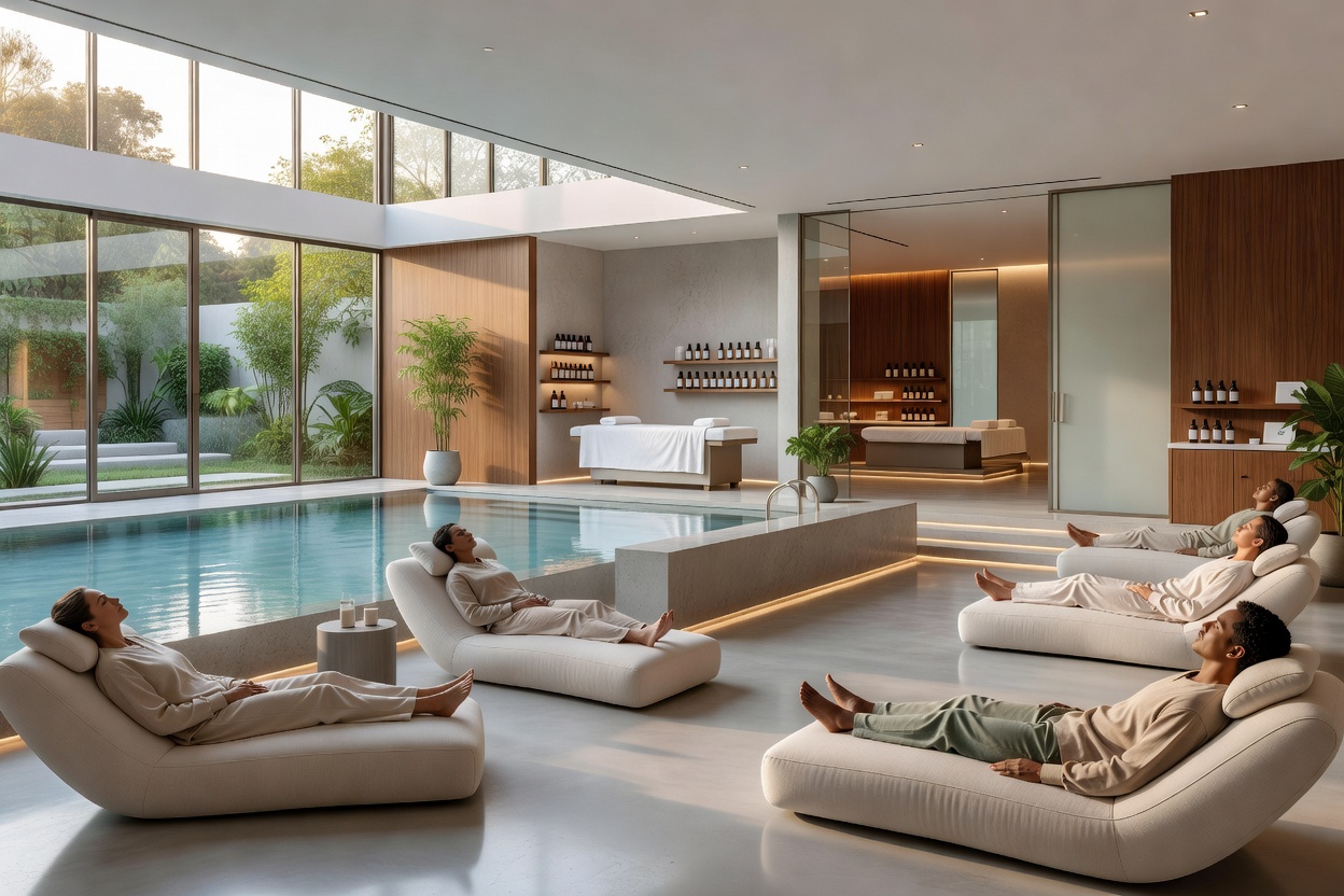 Illustrative travel photograph introducing modern day spas and wellness centers